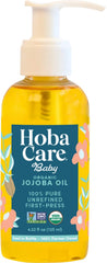 HobaCare Organic Jojoba Baby Oil with Pump showing fragrance-free hydration for newborn skin