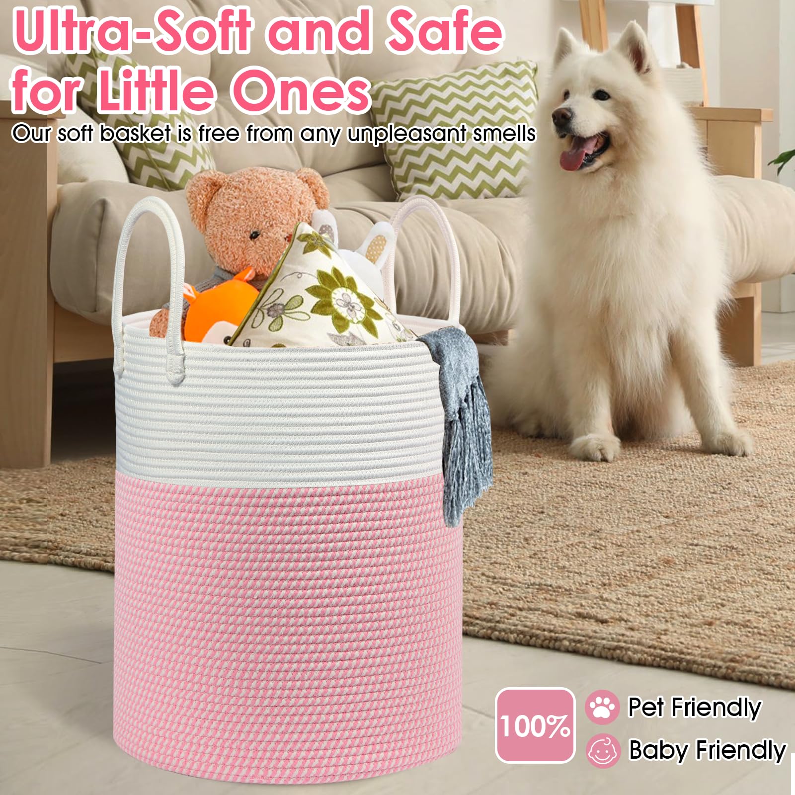 HOBASKET blanket and pillow basket for tidy couches and beds