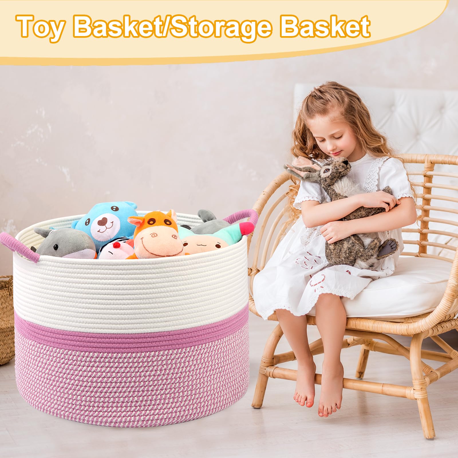 HOBASKET kids toy storage basket keeps play area tidy.