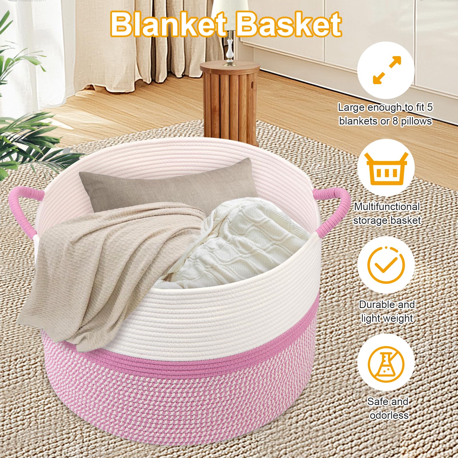HOBASKET large blanket basket ready for cozy living room storage.