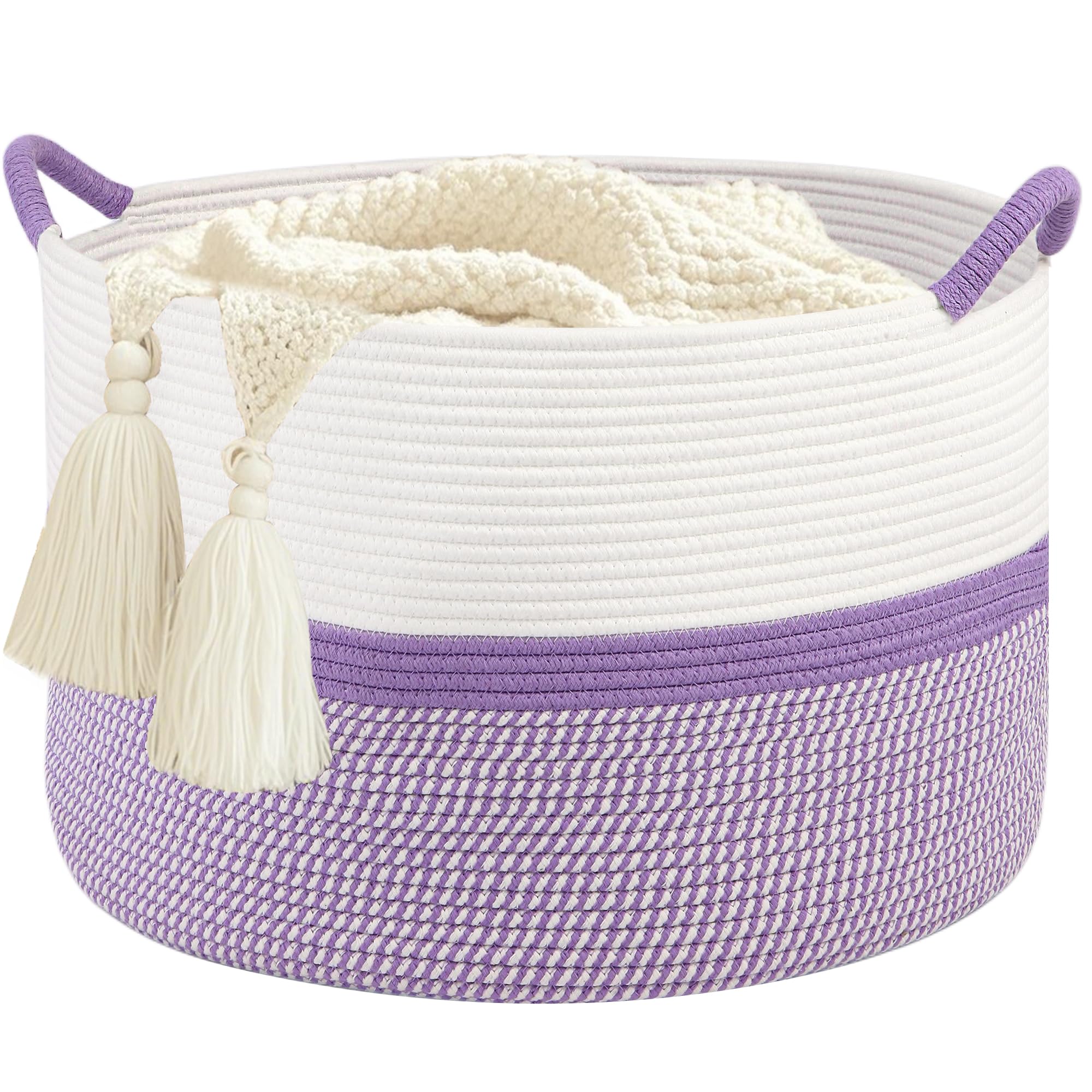 HOBASKET large cotton rope basket front view shows spacious storage and stylish texture