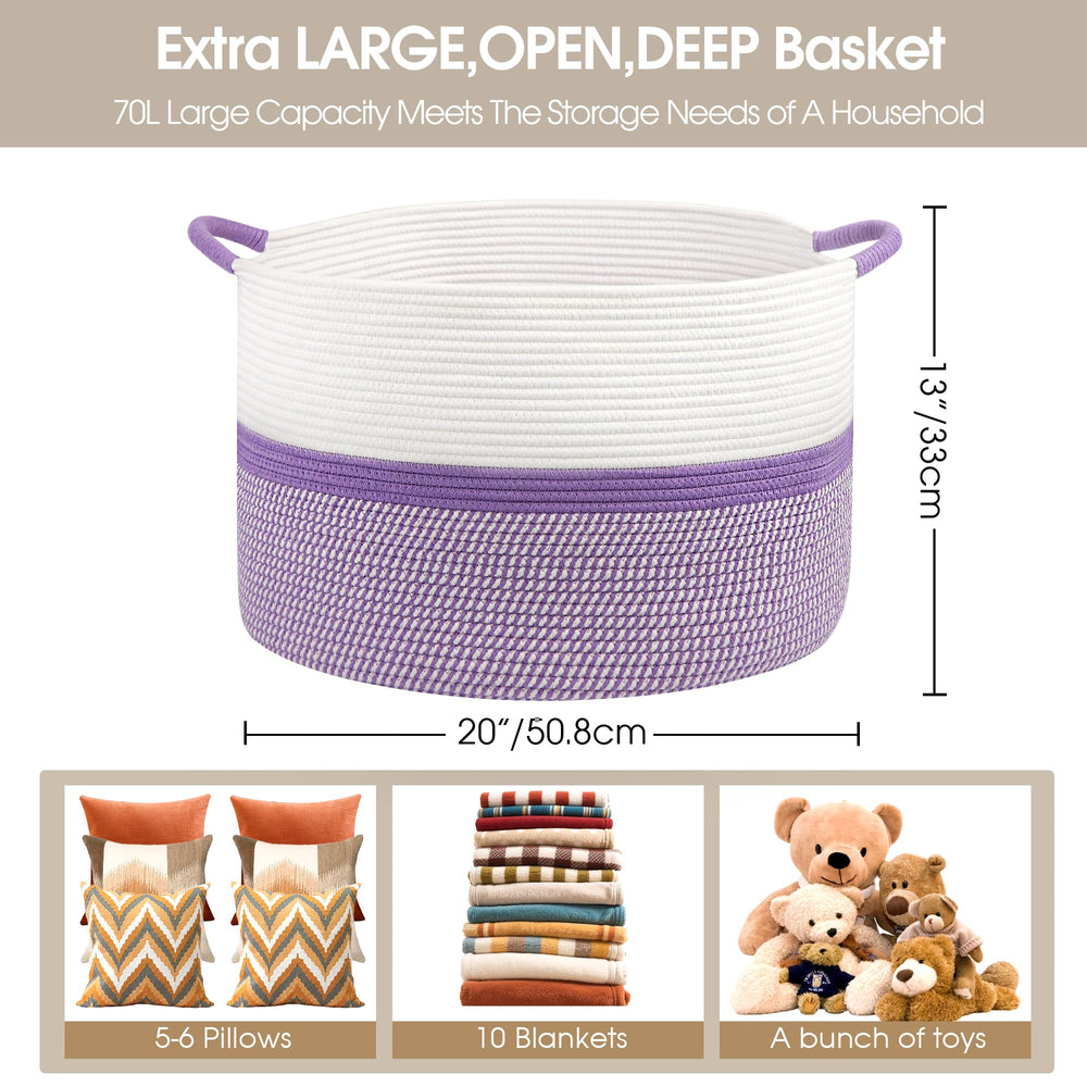 HOBASKET large rope basket side view highlights easy access and room organization