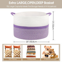 HOBASKET large rope basket side view highlights easy access and room organization