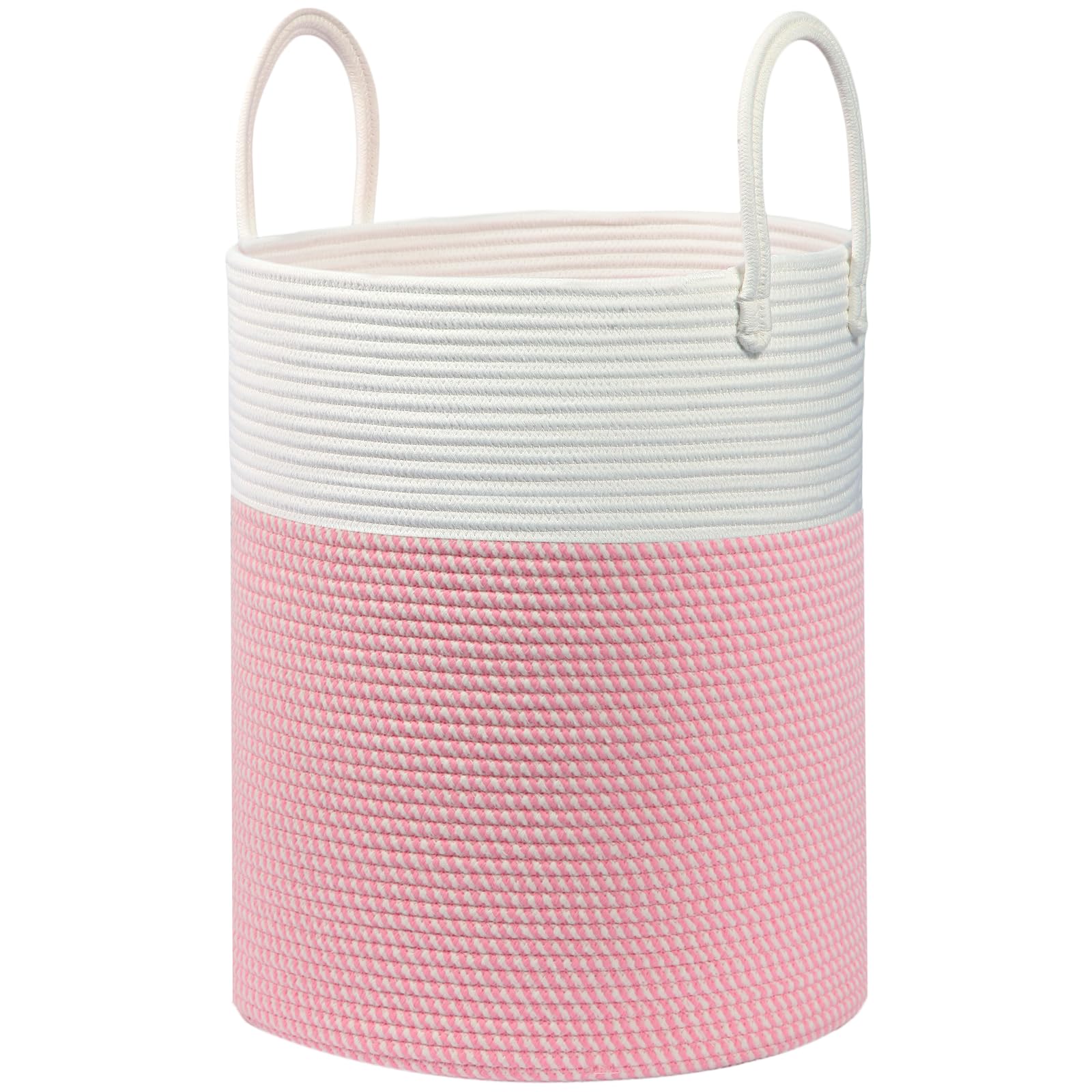 HOBASKET laundry basket with cotton rope in white and pink, spacious and practical for laundry storage