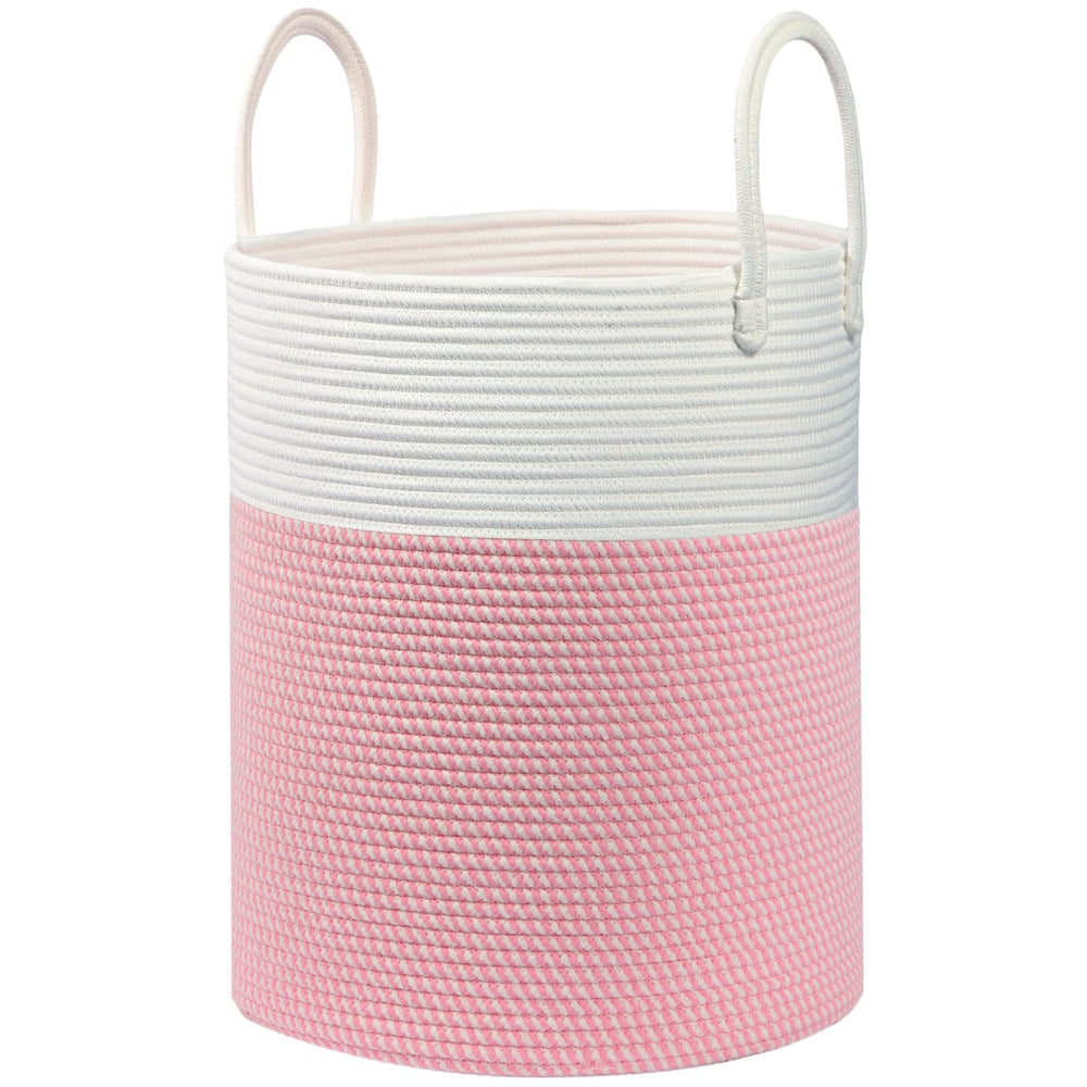 HOBASKET laundry basket with cotton rope in white and pink, spacious and practical for laundry storage