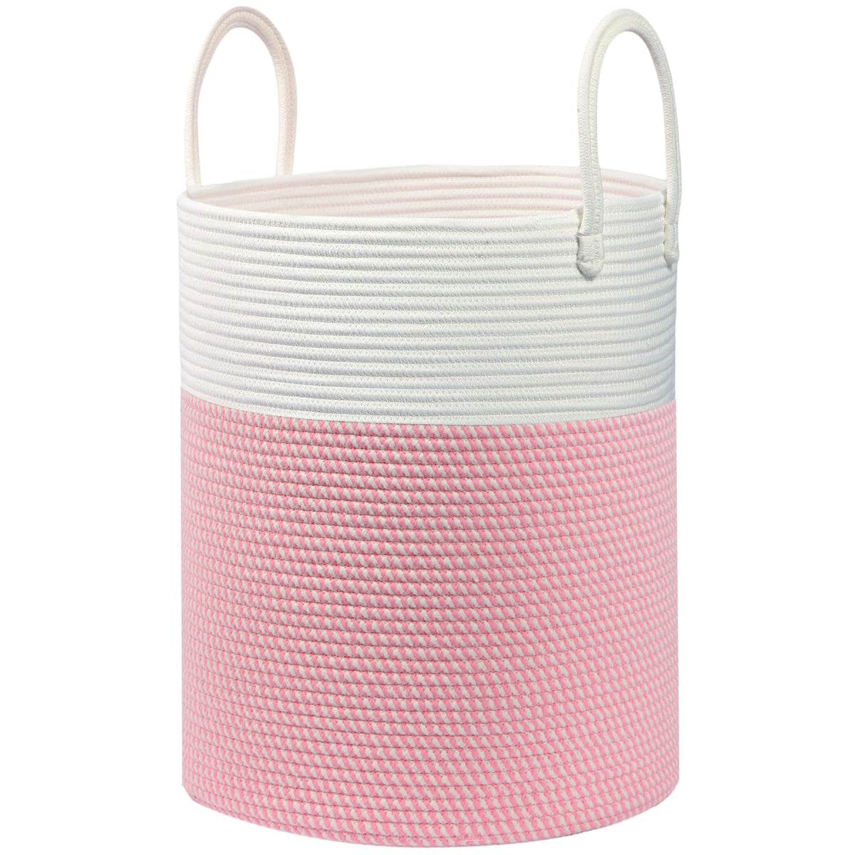 HOBASKET laundry basket with cotton rope in white and pink, spacious and practical for laundry storage