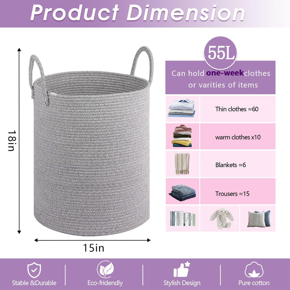 HOBASKET laundry hamper with two handles for easy room-to-room transport