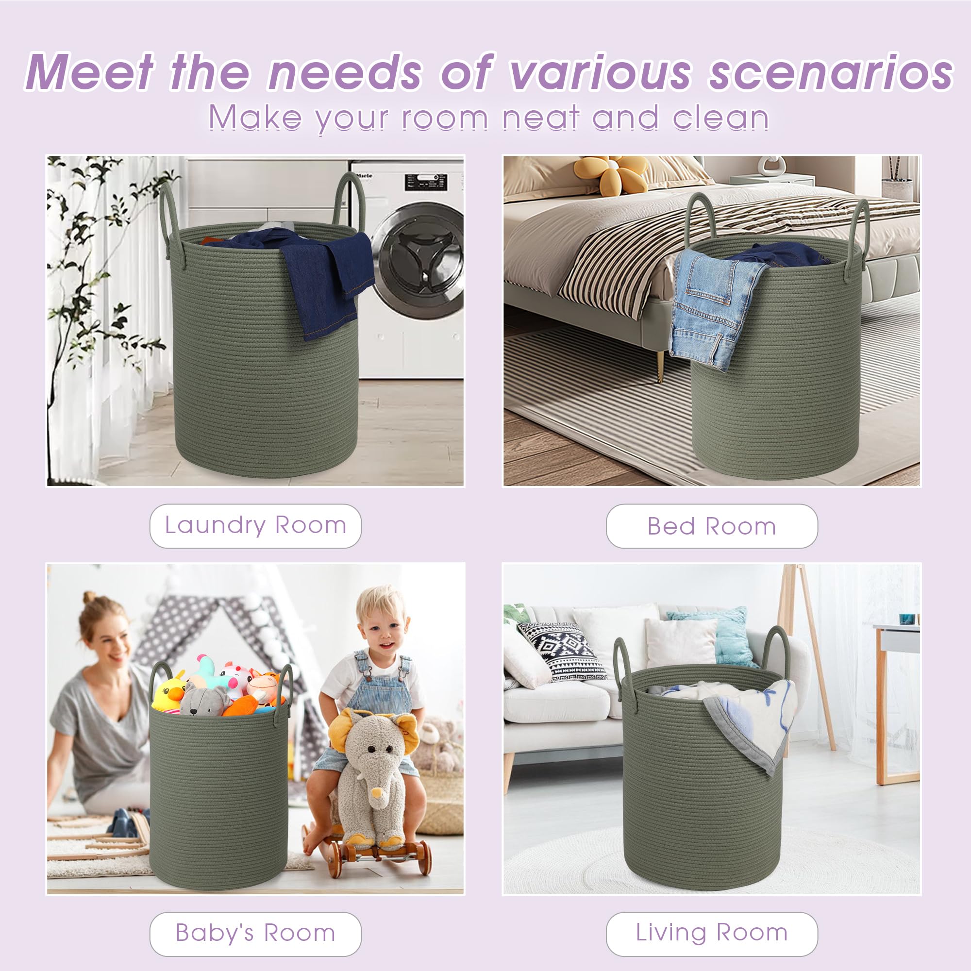 HOBASKET living room storage basket helps keep blankets tidy and accessible.
