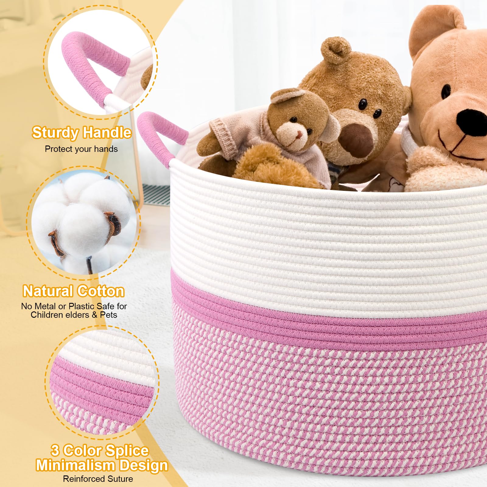 HOBASKET neutral decor basket blends with shelves and furniture.