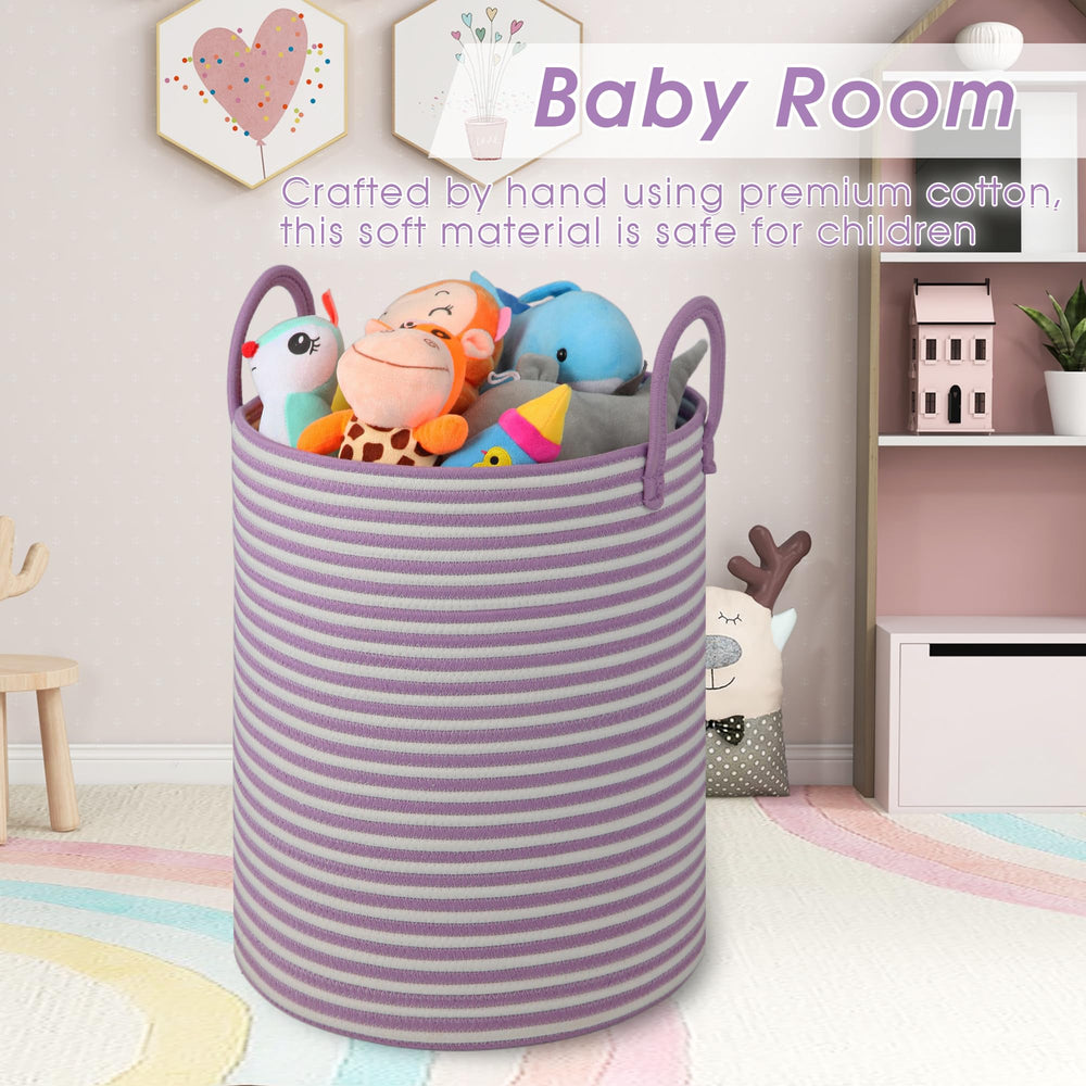 HOBASKET nursery blanket storage basket in soft white and purple