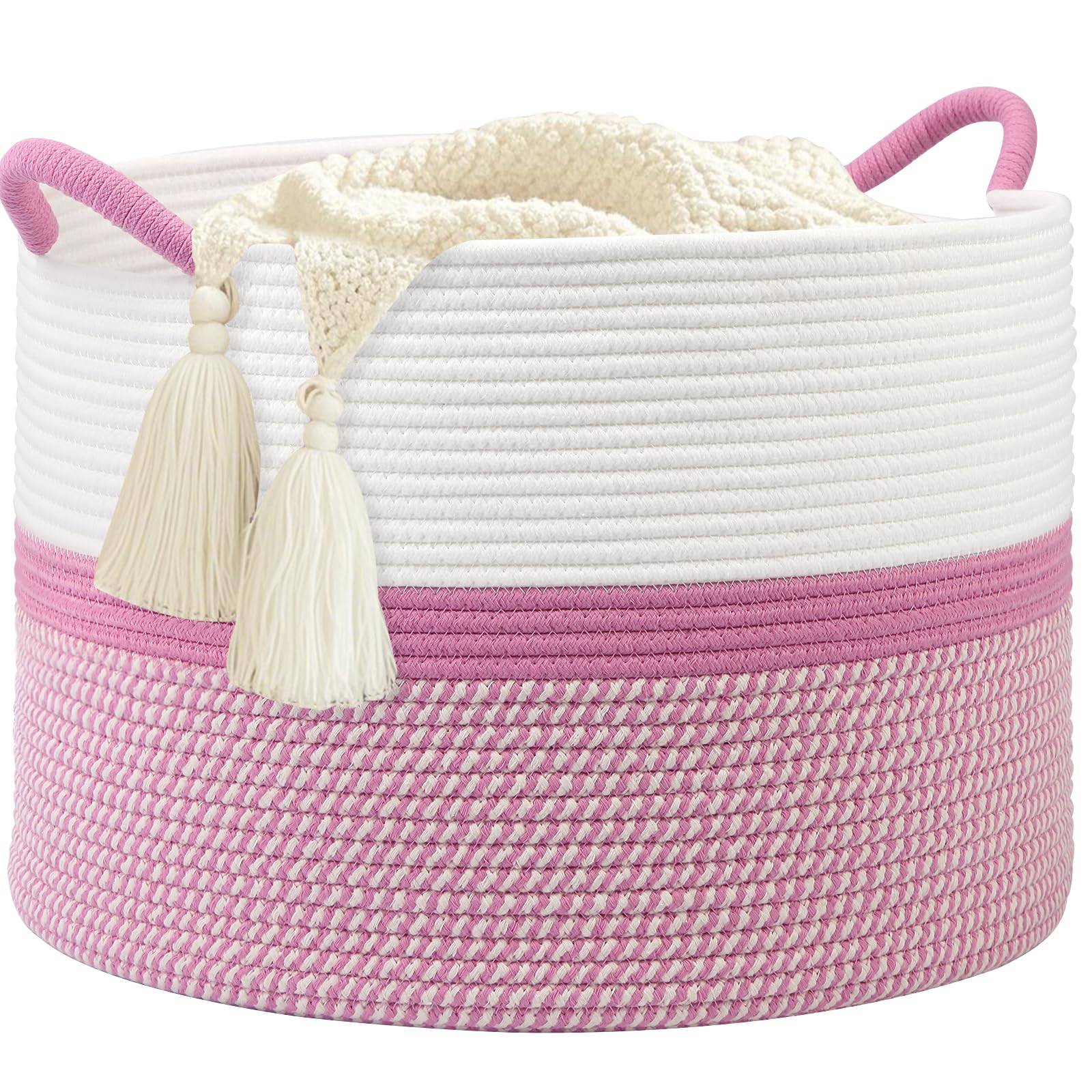 HOBASKET pink laundry basket with spacious storage for blankets.