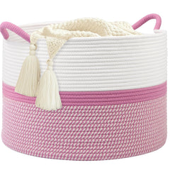 HOBASKET pink laundry basket with spacious storage for blankets.