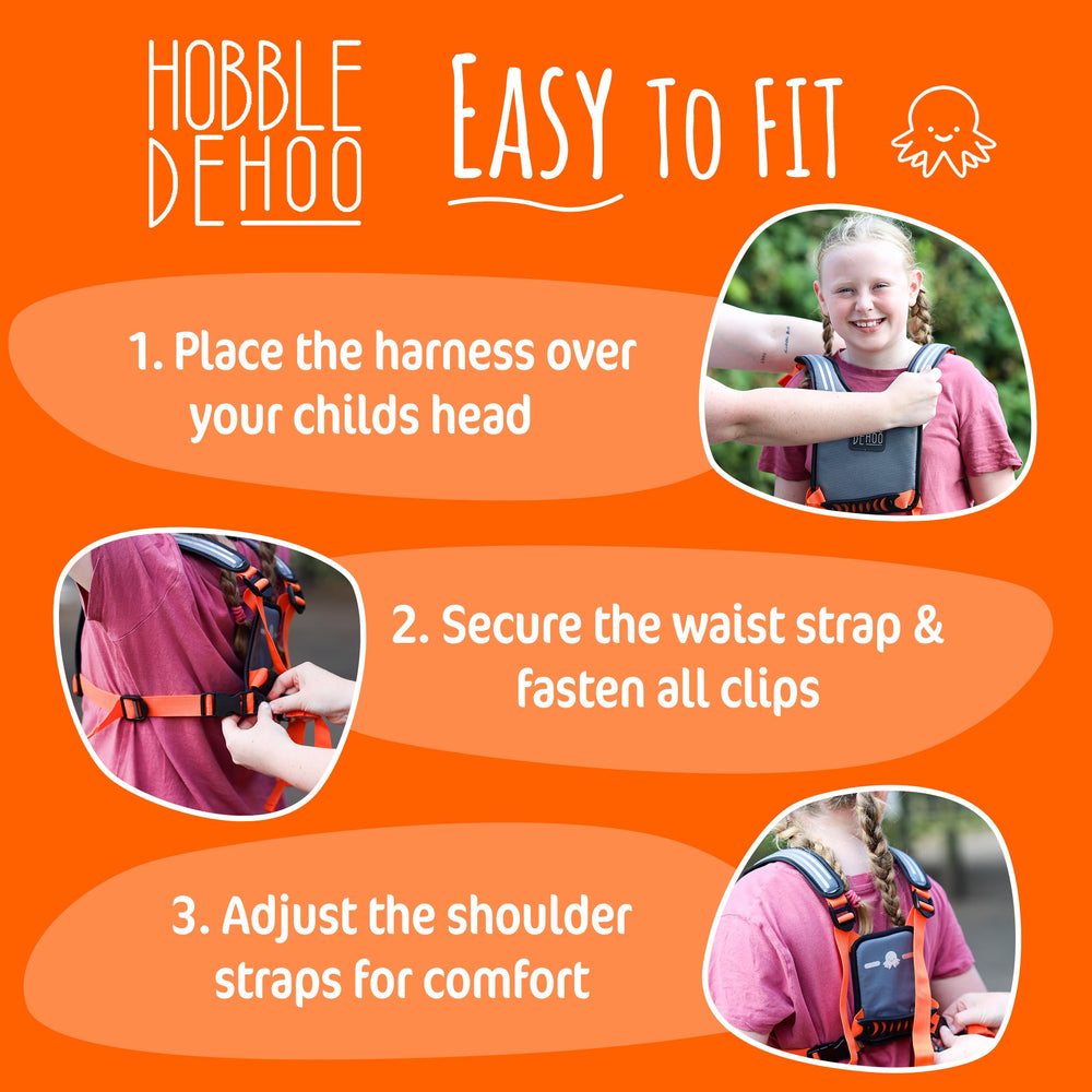 Hobble De Hoo Active XL harness over-head donning shows ease