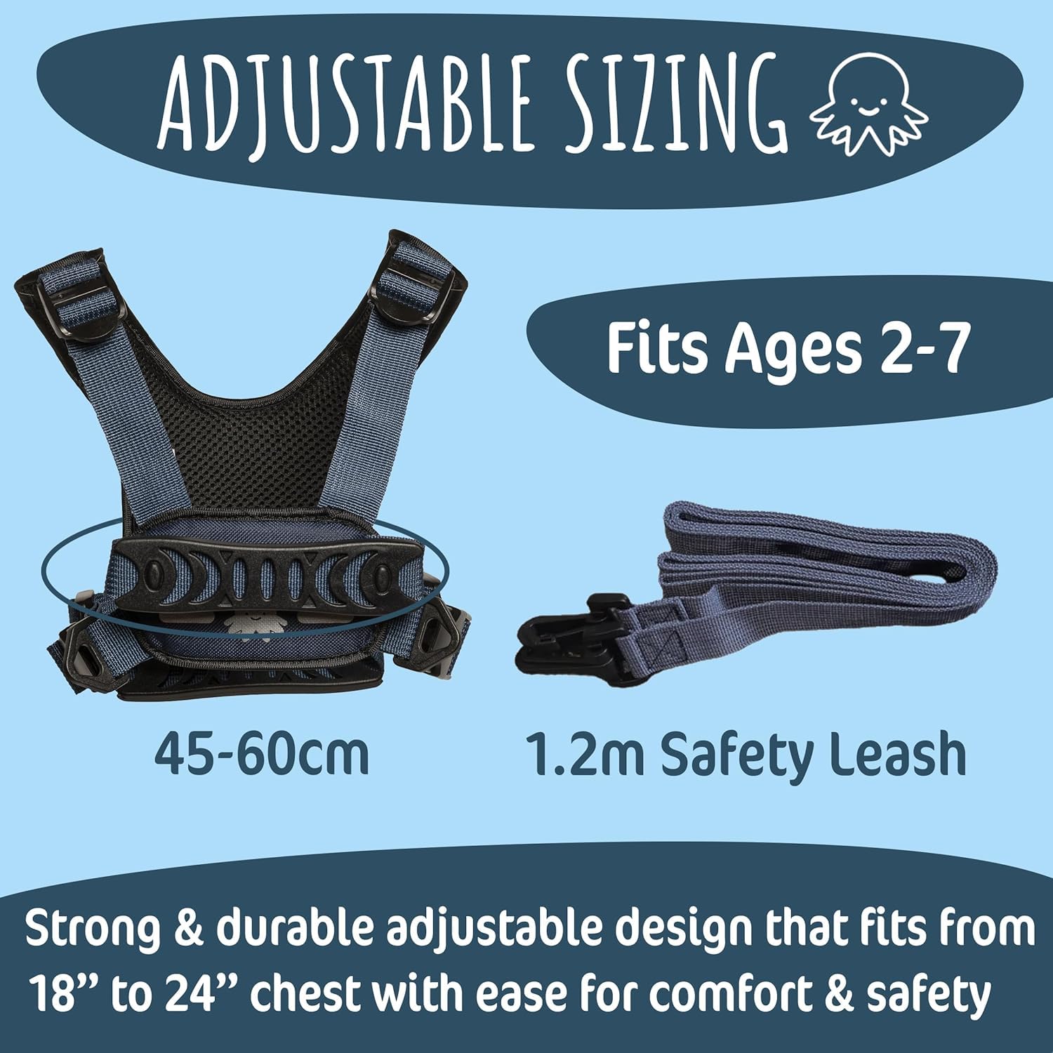 Hobble De Hoo blue front handle aids independence in crowds.