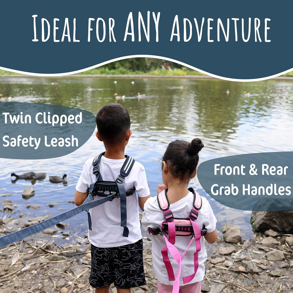 Hobble De Hoo blue kid walking outdoors with caregiver supervision.