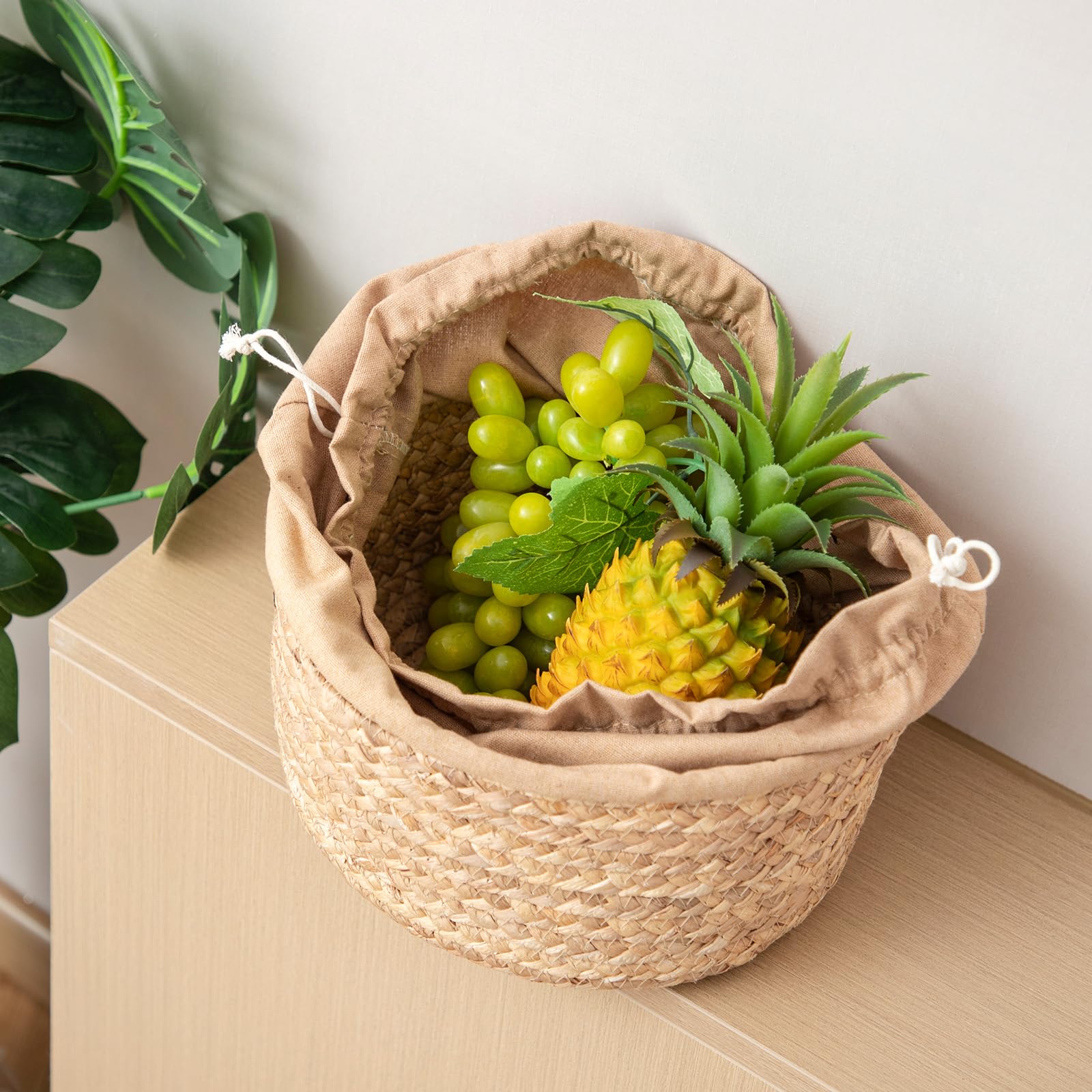 HODAKJUE blanket storage basket sits neatly in living room.