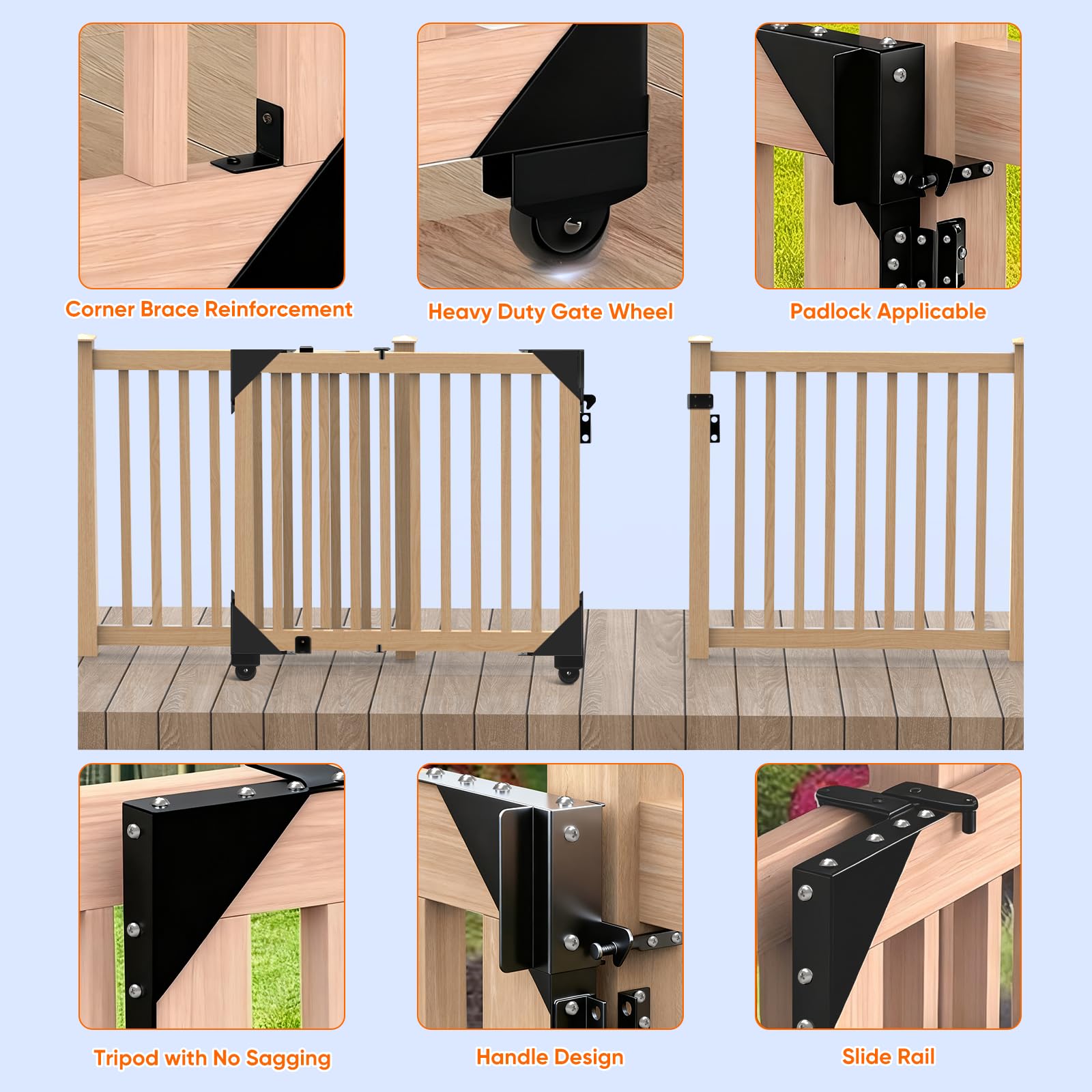 Hoeine noise-dampened track reduces squeaks for pet-friendly gate use.