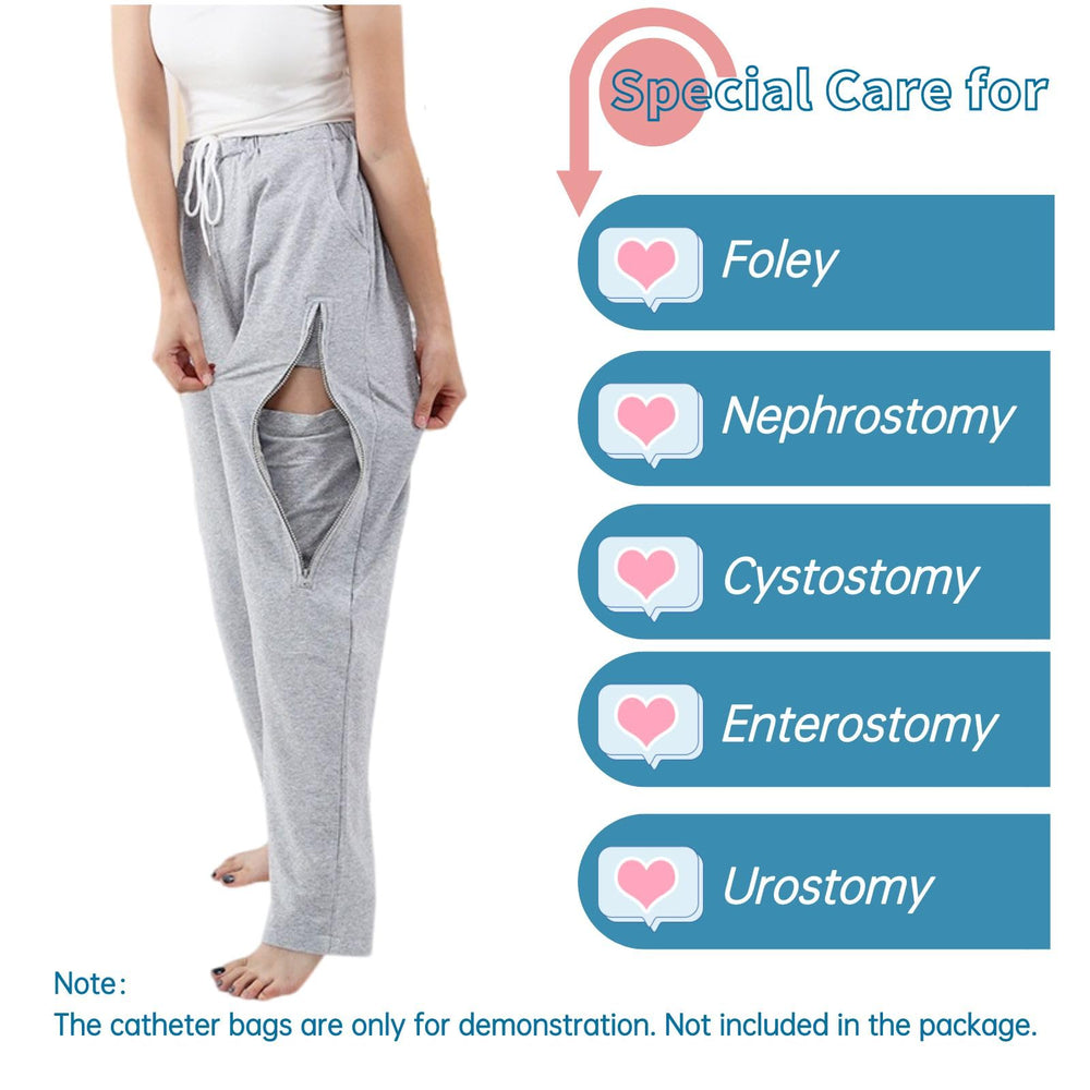 HOEOLYDI catheter pants feature elastic waistband and drawstring for comfortable fit during movement.