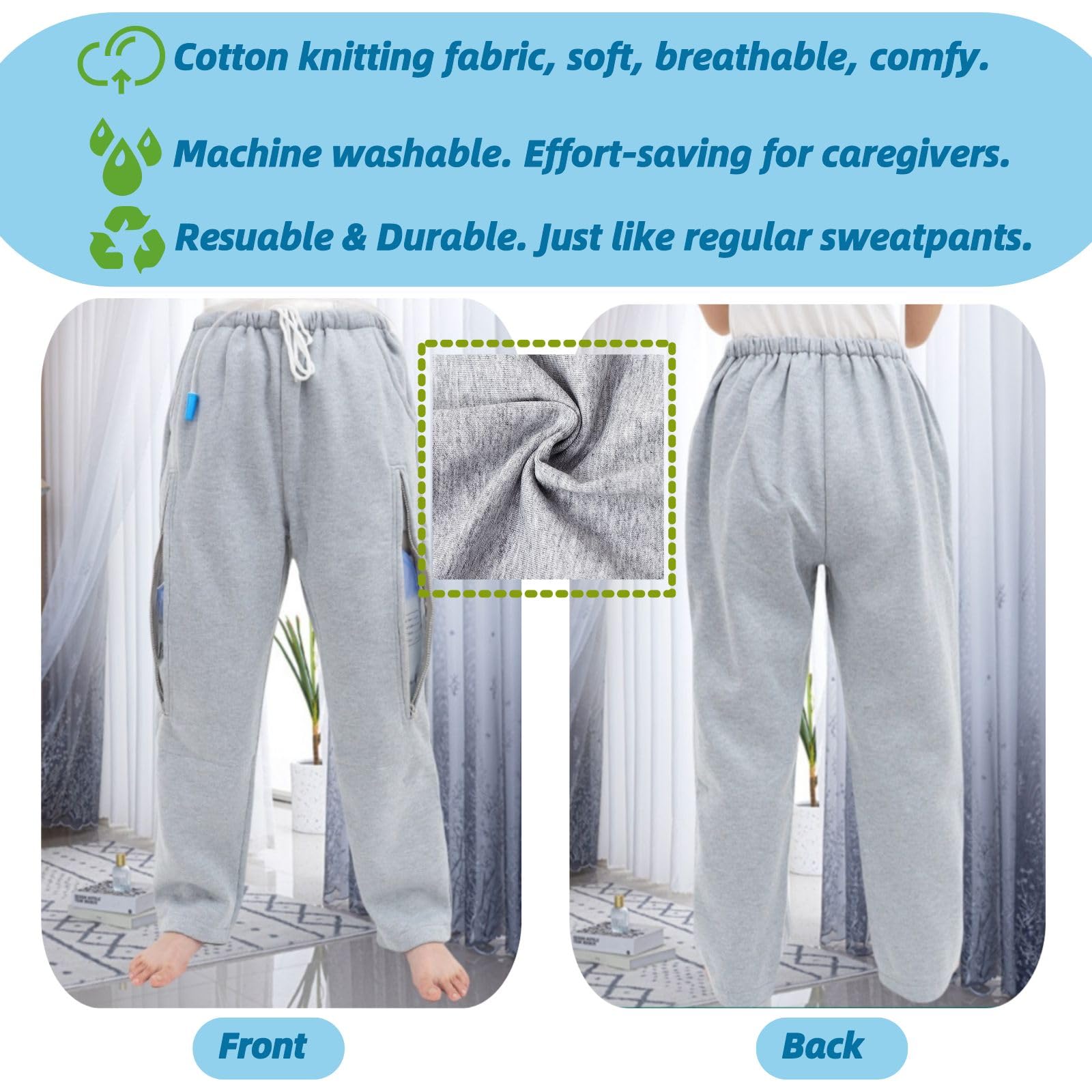 HOEOLYDI catheter pants are machine washable for convenient reuse.