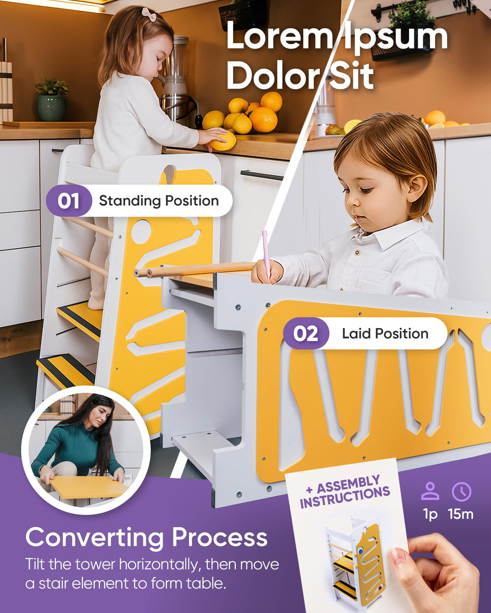 HO'ES Home Essentials adjustable-height 3-level platform grows with the child