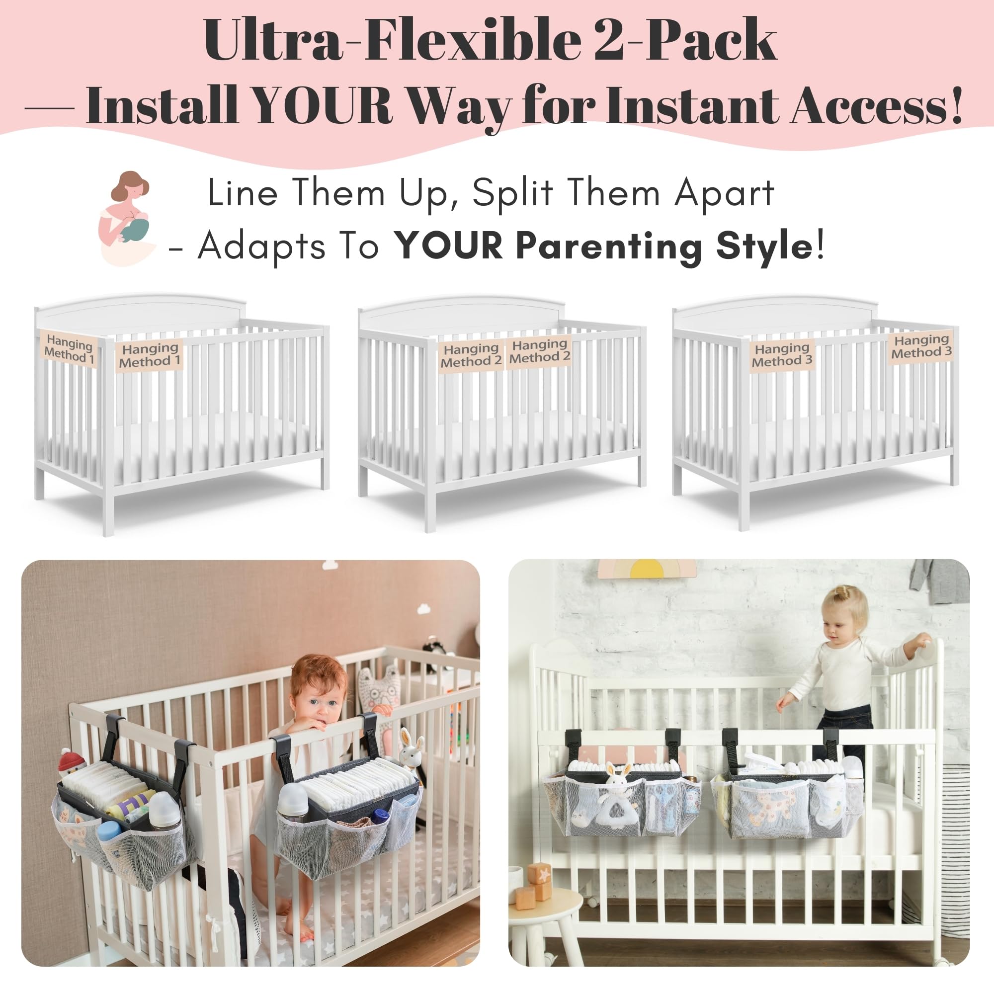 Large-capacity HOGARCOSAS caddy holds diapers, bottles, creams, and clothes.