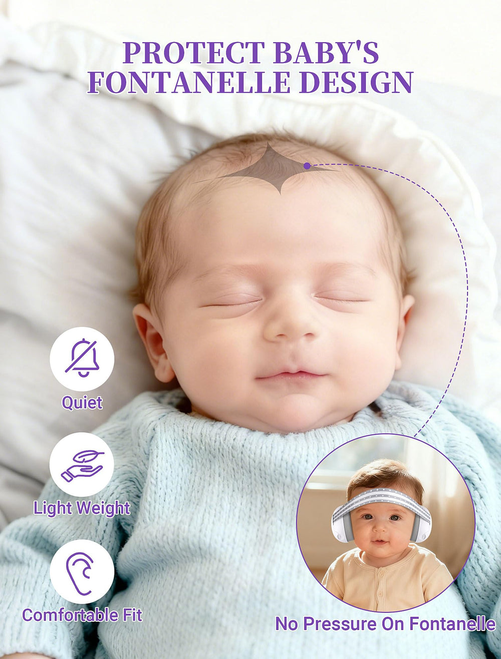 HOIGRBOM fontanelle-friendly design protects soft spots during wear.