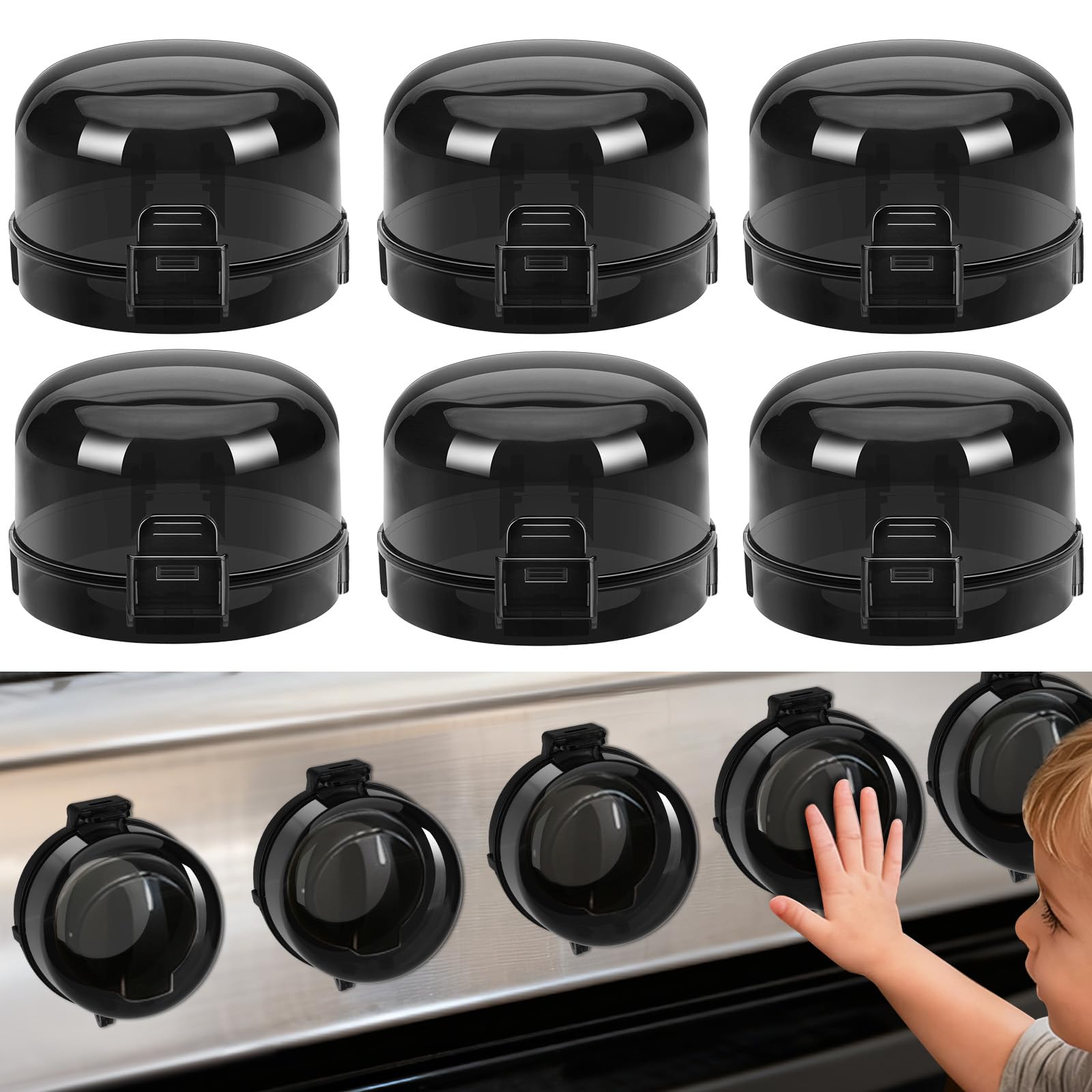 HOIGRBOM stove knob cover closeup shows secure fit and quick protection.