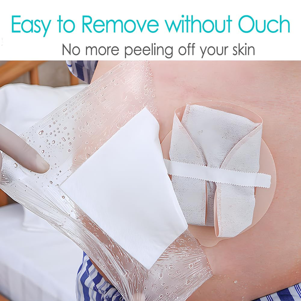 Hola Health transparent stretch bandage covers the ostomy site securely