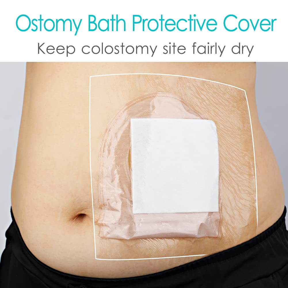 Hola Health waterproof stoma shield keeps the pouch dry while bathing.