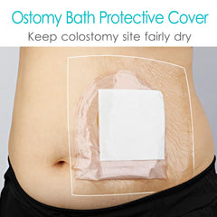 Hola Health waterproof stoma shield keeps the pouch dry while bathing.