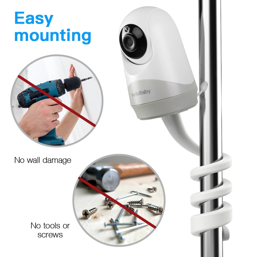 Holaca HB6550-compatible mount securely attaches Hellobaby monitors via 1/4 inch thread.