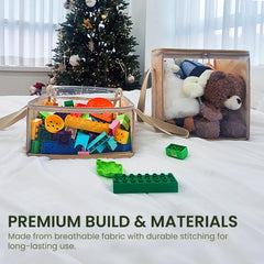 Holay 12-inch cube storage bins with reinforced handles for easy lifting and organizing shelves.