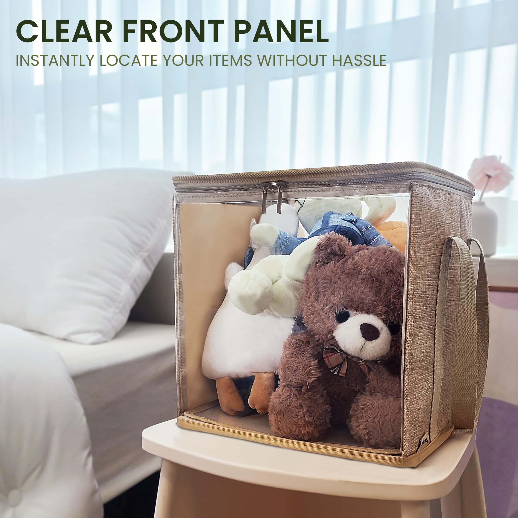 Holay dust-proof lid storage bins protect contents and keep closets tidy.