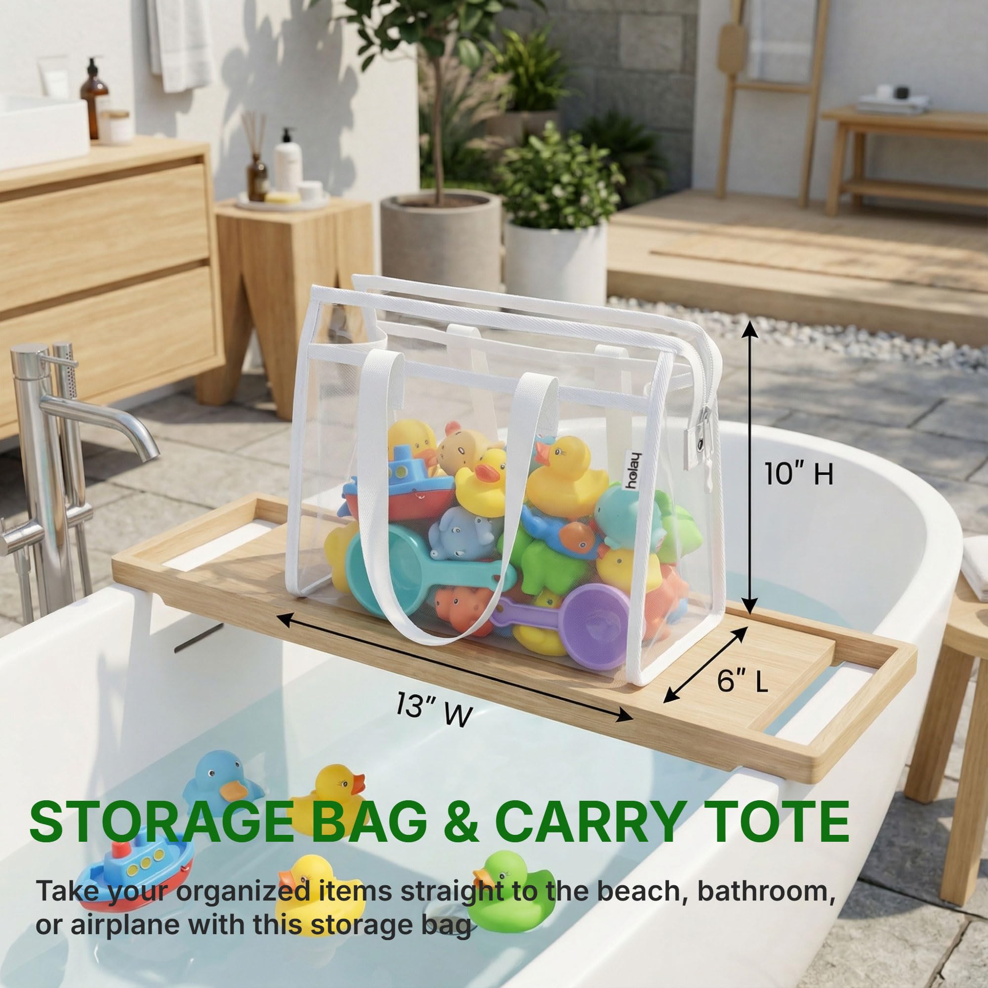 HOLAY mesh bags drain and dry quickly after baths or beach trips