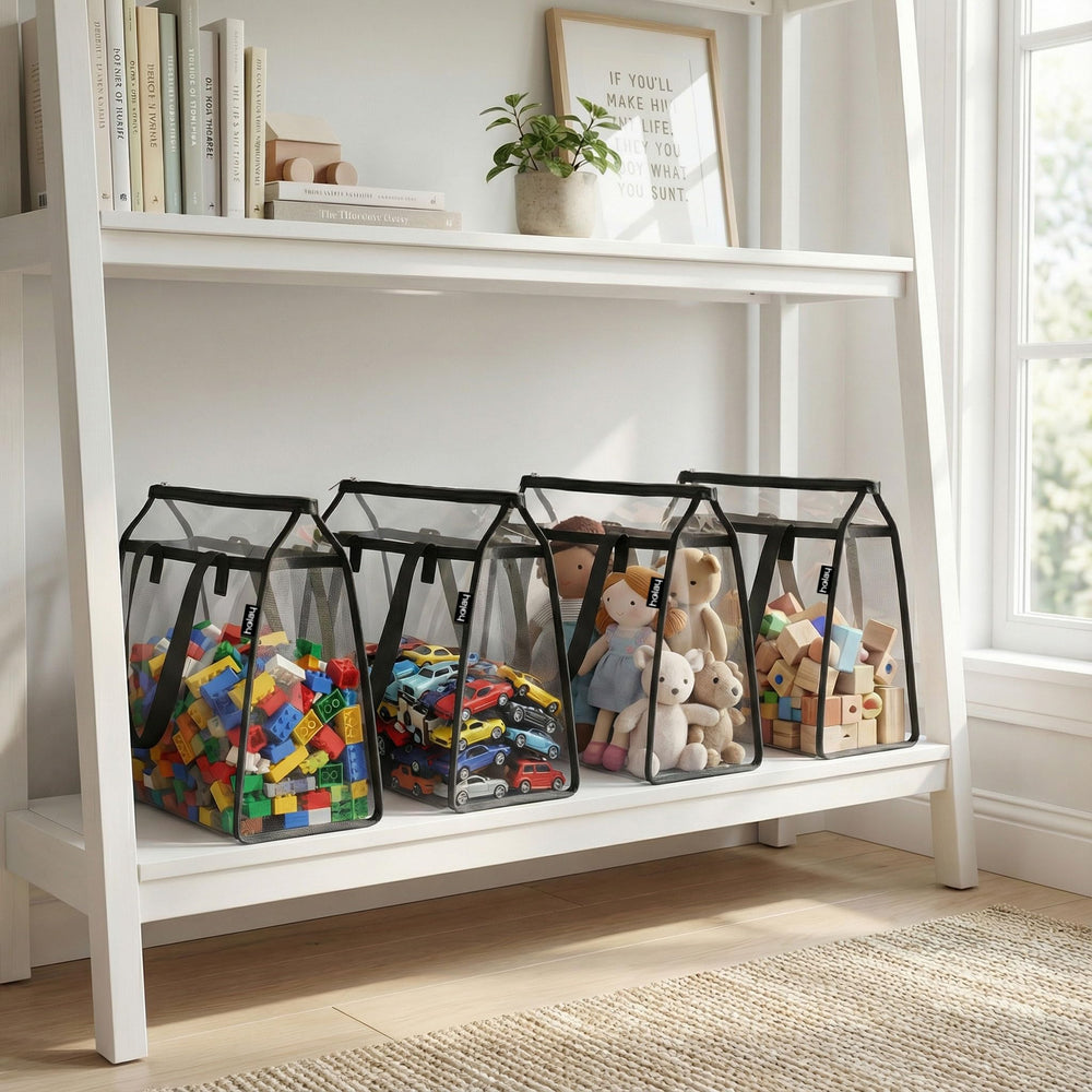 Holay reinforced-base mesh bag keeps toys upright during use