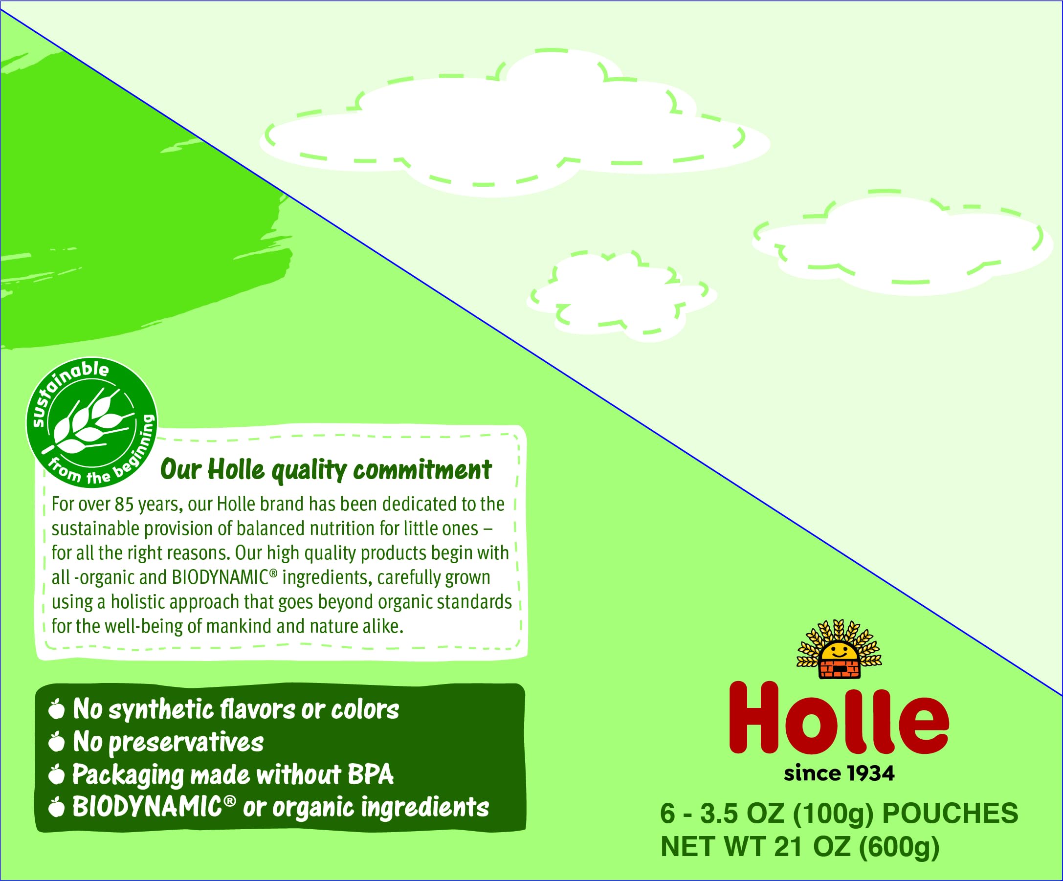 Holle baby food pouch showcasing blended vegetables for variety in meals.
