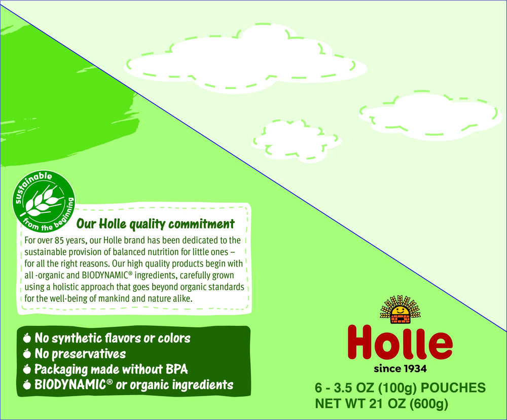 Holle baby food pouch showcasing blended vegetables for variety in meals.