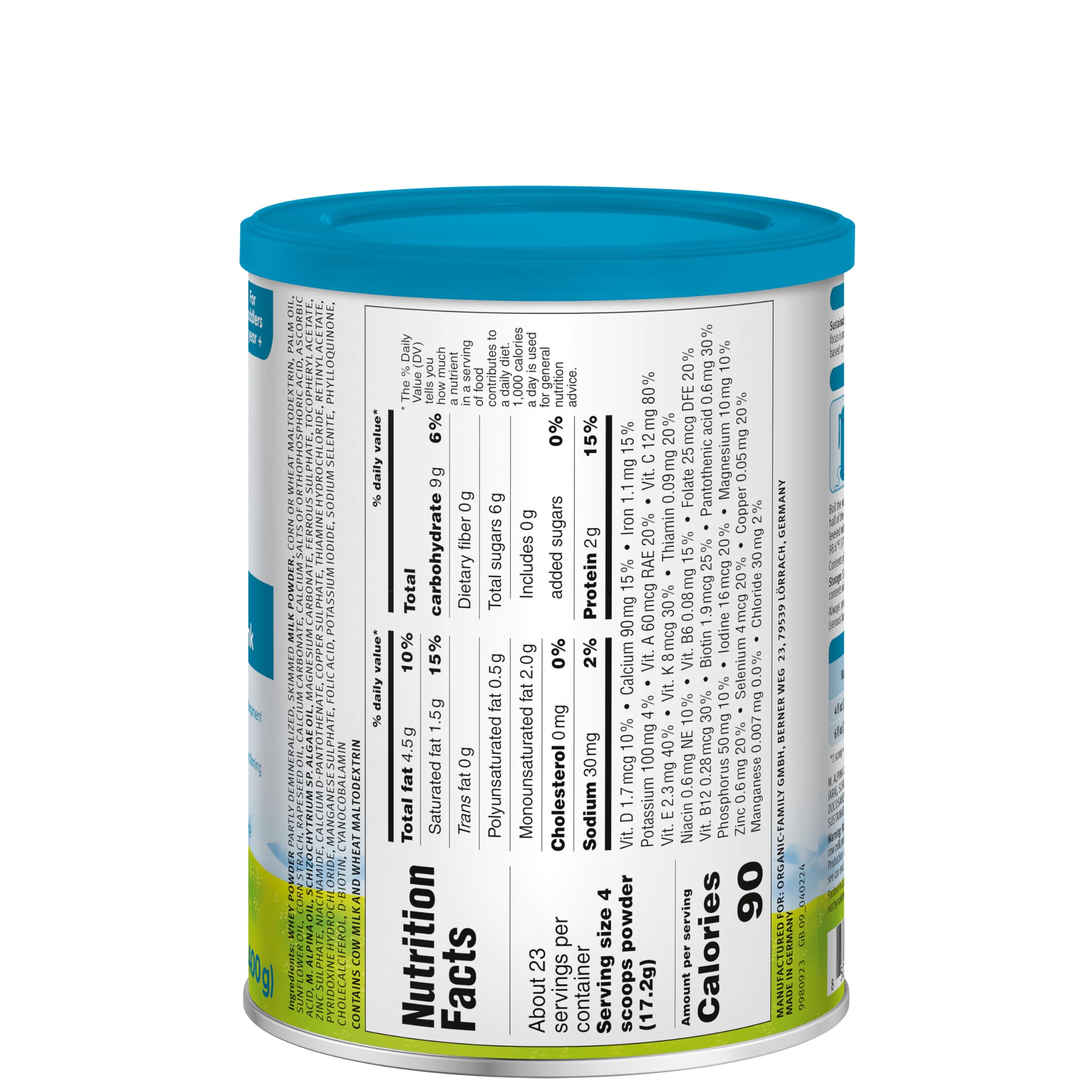Holle Organic Toddler Milk Drink ingredients highlight DHA, iron, and essential vitamins for growth