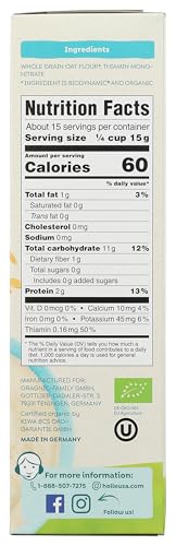 Holle Organic Wholegrain Oat Cereal box back highlighting clean label and organic purity.