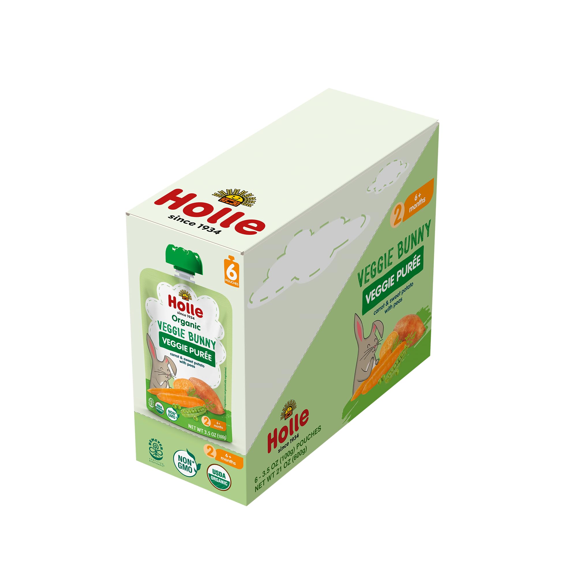Holle Veggie Bunny pouch in quick-meal format supports easy feeding during weaning routines.