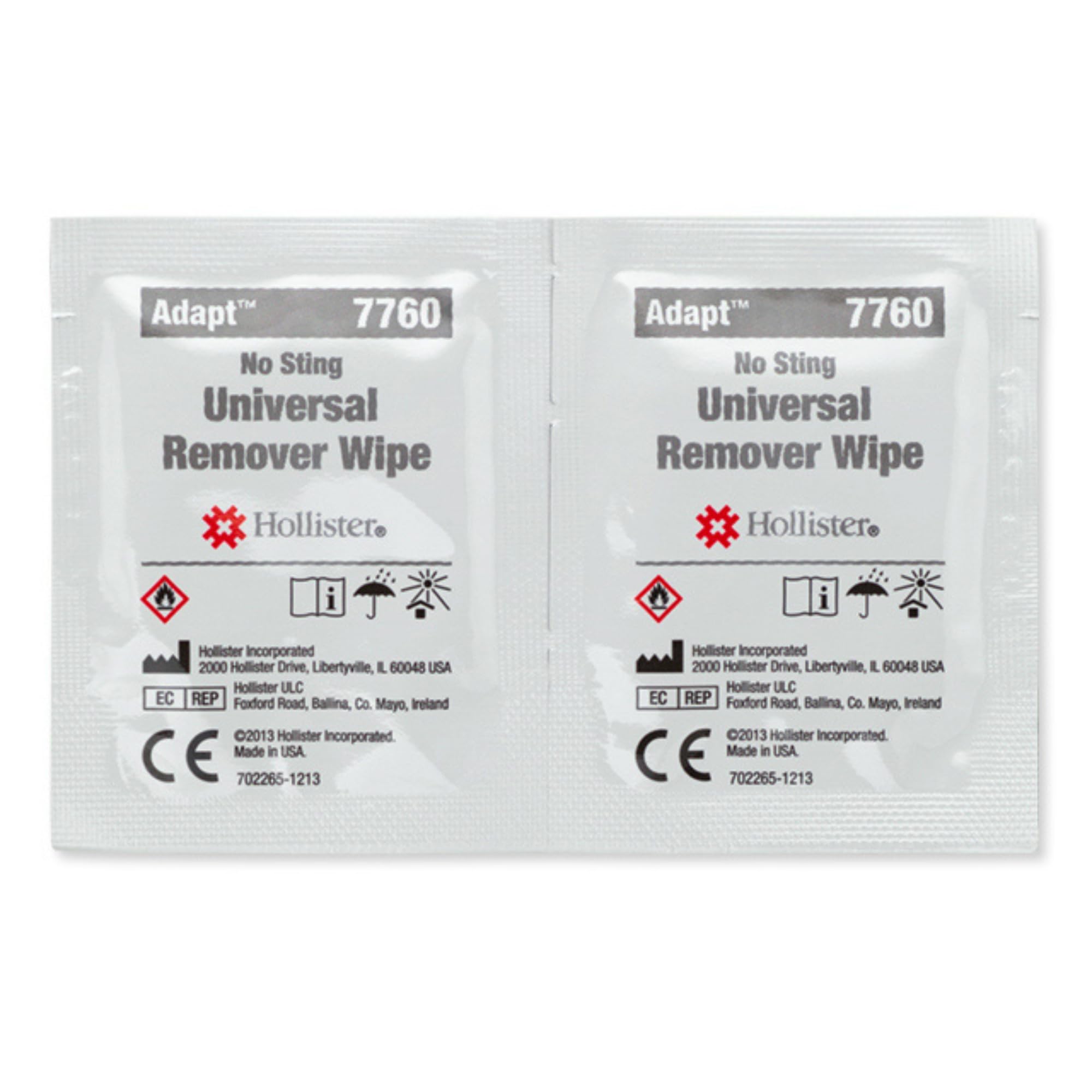 Hollister Adapt adhesive remover wipes pack shown for gentle, sting-free removal.