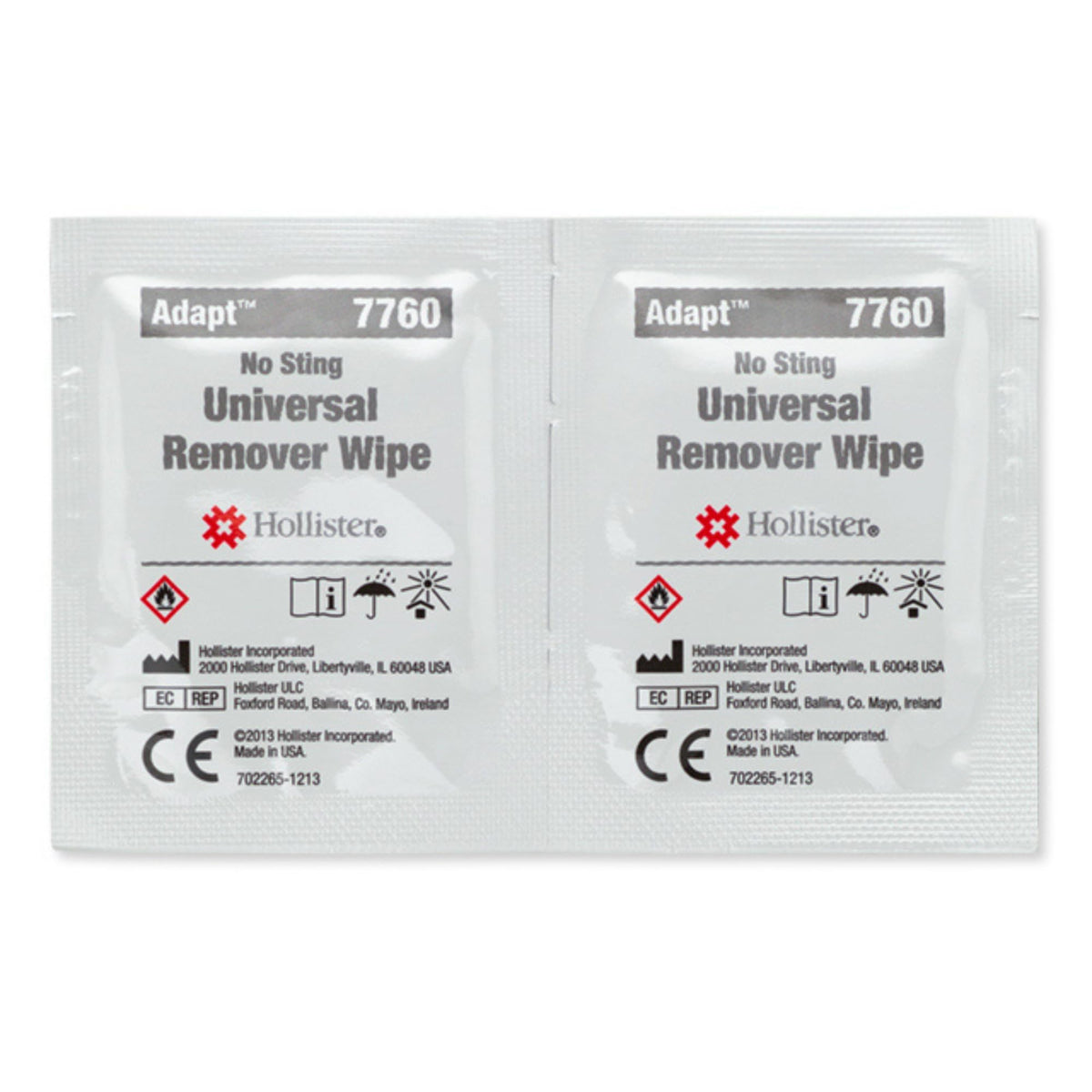 Hollister Adapt adhesive remover wipes pack shown for gentle, sting-free removal.