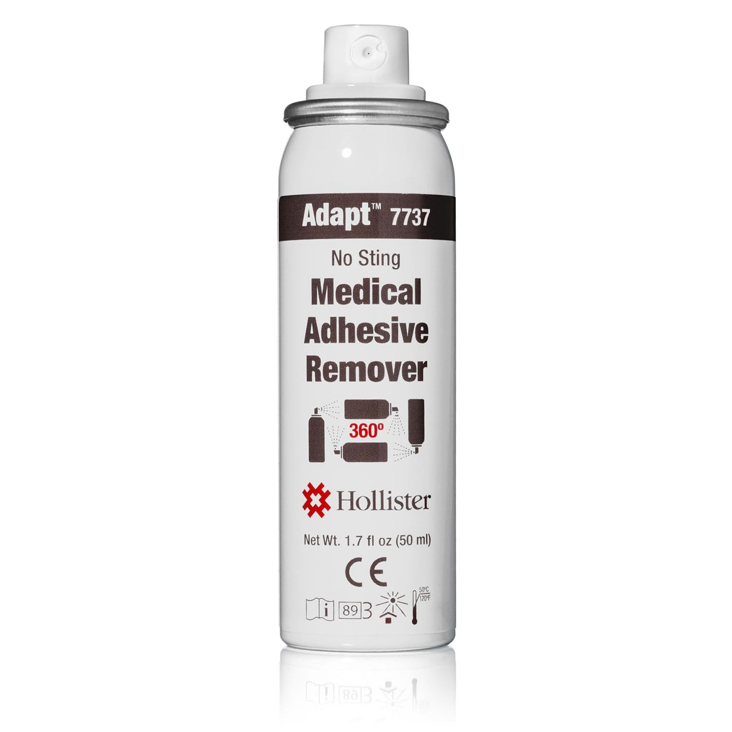 Hollister Adhesive remover spray aids swift, clean barrier removal after ostomy wear.
