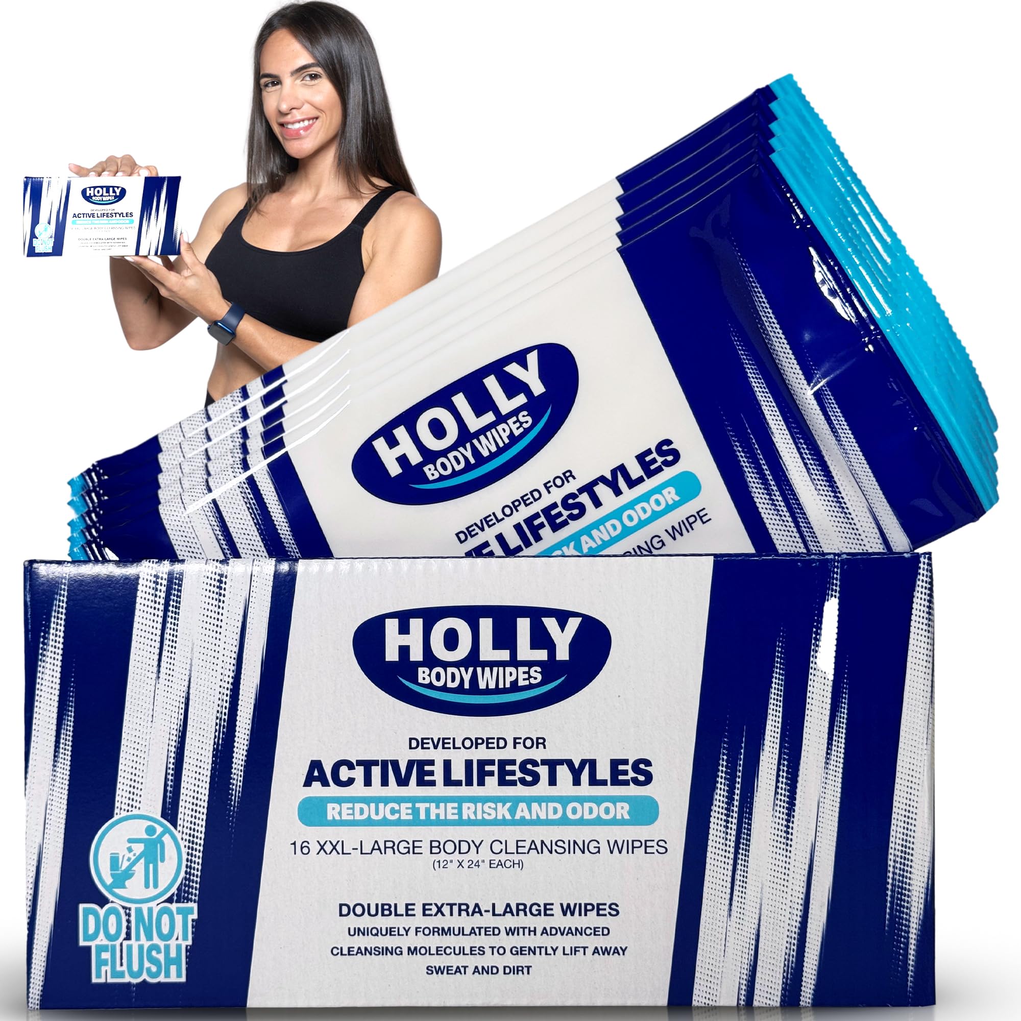 Holly Body Wipes box of 16 units for convenient full-body refresh on the move.