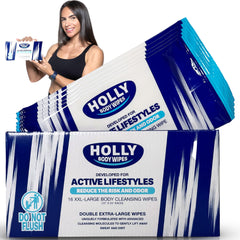 Holly Body Wipes box of 16 units for convenient full-body refresh on the move.