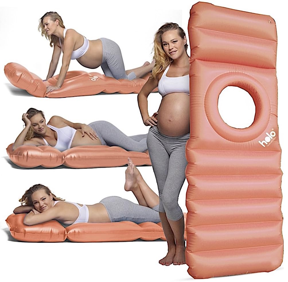 HOLO original inflatable pregnancy pillow with hole, front view, supports tummy sleeping.