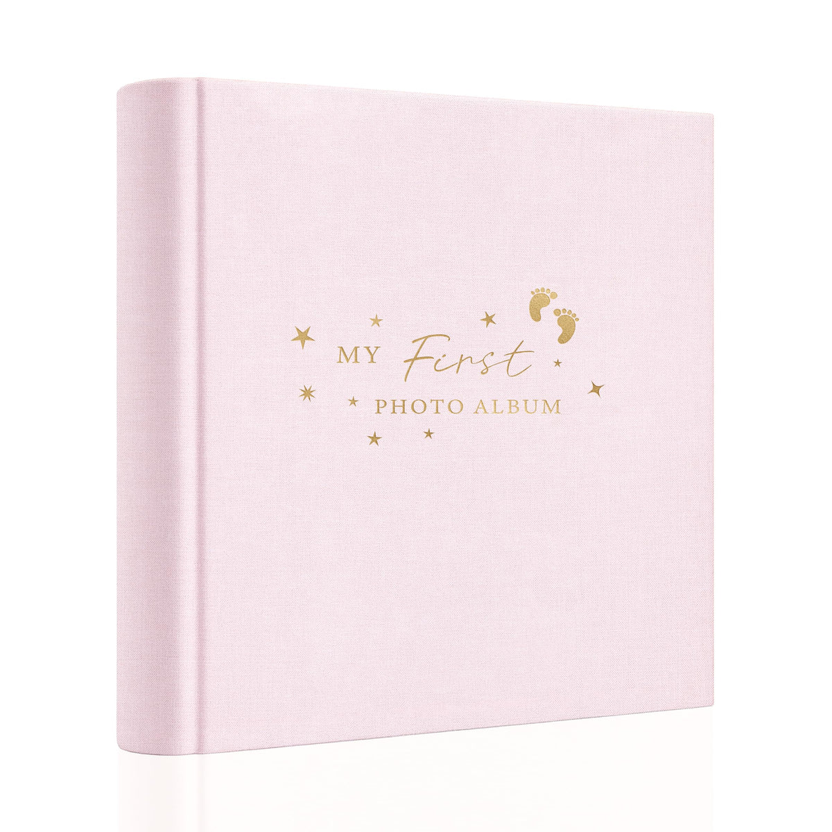 Holoary Baby Photo Album pink linen cover with front view and stylish hot stamping for keepsakes.