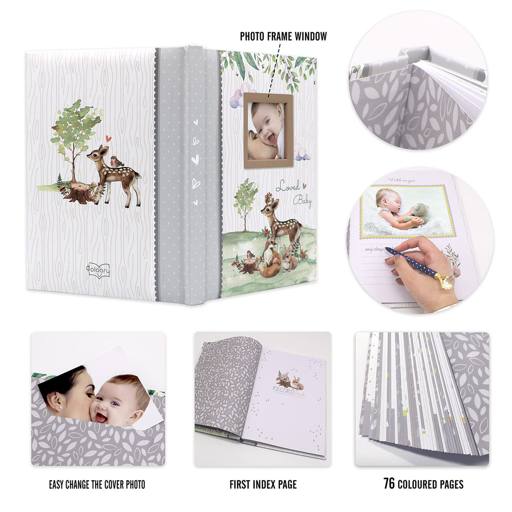 Holoary woodland animals illustrations style pages for baby memories.