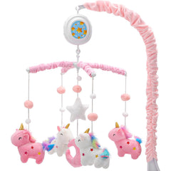 HOLYFUN unicorn crib mobile with detachable plush toys for easy cleaning and cuddling.