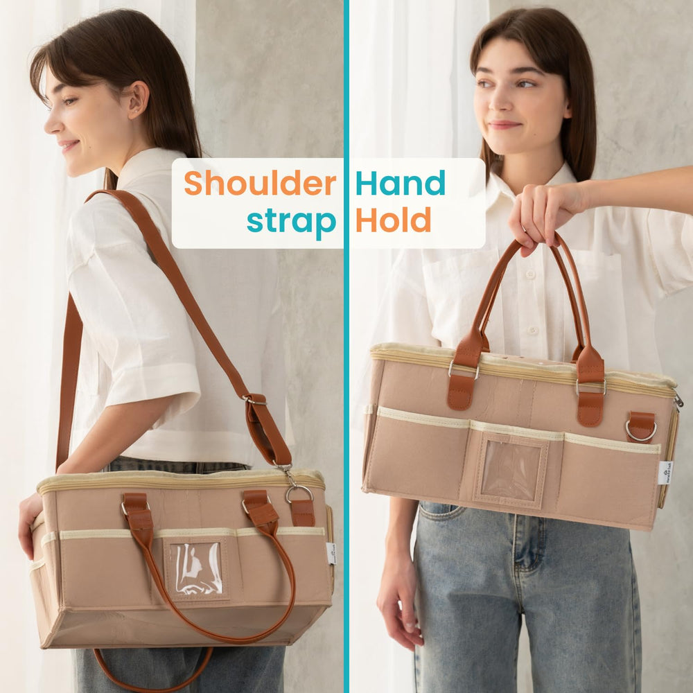 HOME FOR EACH diaper caddy with PU leather handle offering premium feel